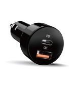 Genius PD-36AC-Car, Napájecí adaptér, do auta, 36W, 1× USB-C, 1× USB, PD 3.0, QC 3.0, černý