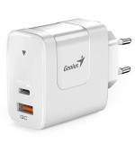Genius PD-65AC, Napájecí adaptér, univerzální, 65W, 1× USB-C, 1× USB, PD 3.0, QC 3.0, bílý