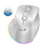 Genius Ergo 9000S Pro Myš, bezdrátová, optická, 2400DPI, 6 tlačítek, BT, 2,4GHz, USB-C nabíjení, tichá, 7barevné podsvícení, bílá
