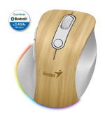 Genius Ergo 9000S Pro Myš, bezdrátová, optická, 2400DPI, 6 tlačítek, Bluetooth, 2,4GHz, USB-C nabíjení, tichá, 7bar.pods.,borovice