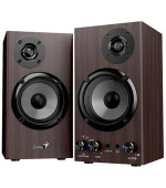 Genius SP-HF520BT, Reproduktory, 2.0, 20W, Bluetooth, 3,5mm jack, dřevěné, tmavě hnědé