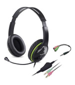 Genius HS-400A Headset, herní, drátový, náhlavní, mikrofon, ovládání hlasitosti, 2× 3,5mm jack, redukce na 1× 3,5mm, černo-zelená