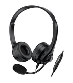 Genius HS-235U AI Headset, drátový, náhlavní, mikrofon, Copilot, ovládání hlasitosti, kabel 2,4m, USB, černý