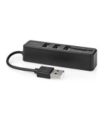 Nedis CCGB60250BK01 - USB hub | 1x USB-A | 3x USB A Zásuvka | 5 Portů port(s) | USB 2.0 | Napájení z USB | SD & MicroSD