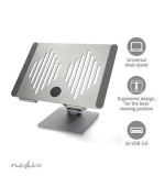 Nedis NBSTND500SI - Stojan na Notebook| Napájení z USB | SD a micro SD, 1xUSB-C a 3x USB3.0 | 17 " | Skládací