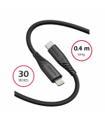 SWISSTEN DATOVÝ KABEL SOFT SILICONE USB-C / LIGHTNING 0,4 M ČERNÝ