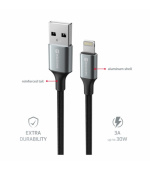 SWISSTEN DATOVÝ KABEL TEXTILE II USB / LIGHTNING 1,5 M ČERNÝ