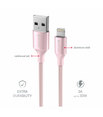 SWISSTEN DATOVÝ KABEL TEXTILE II USB / LIGHTNING 1,5 M RŮŽOVÝ
