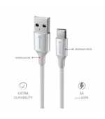 SWISSTEN DATOVÝ KABEL TEXTILE II USB / USB-C 1,5 M BÍLÝ