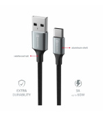 SWISSTEN DATOVÝ KABEL TEXTILE II USB / USB-C 1,5 M ČERNÝ