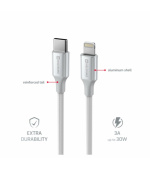 SWISSTEN DATOVÝ KABEL TEXTILE II USB-C / LIGHTNING 1,5 M BÍLÝ