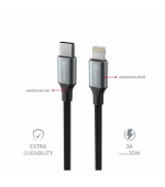 SWISSTEN DATOVÝ KABEL TEXTILE II USB-C / LIGHTNING 1,5 M ČERNÝ
