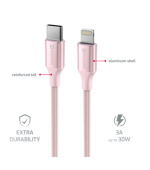 SWISSTEN DATOVÝ KABEL TEXTILE II USB-C / LIGHTNING 1,5 M RŮŽOVÝ