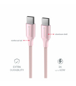 SWISSTEN DATOVÝ KABEL TEXTILE II USB-C / USB-C 1,5 M RŮŽOVÝ
