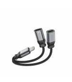SWISSTEN NABÍJECÍ AUDIO ADAPTÉR TEXTILE LIGHTNING (samec) / 2x LIGHTNING (samice) 0,12 M ČERNÝ