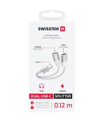 SWISSTEN NABÍJECÍ AUDIO ADAPTÉR TEXTILE USB-C (samec) / 2x USB-C (samice) 0,12 M BÍLÝ