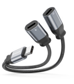 SWISSTEN NABÍJECÍ AUDIO ADAPTÉR TEXTILE USB-C (samec) / 2x USB-C (samice) 0,12 M ČERNÝ