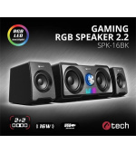 C-TECH reproduktory SPK-16, 2.2, 16W, RGB podsvícení, 3,5mm jack, USB napájení, černé