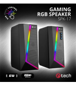 C-TECH reproduktory SPK-17, 2.0, 6W, RGB podsvícení, 3,5mm jack, USB napájení, černé