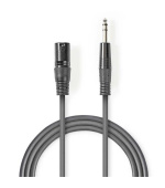 Nedis COTH15100GY50 - Vyvážený XLR Audiokabel | XLR 3pinová Zástrčka – 6,35mm Zástrčka | 5 m | Šedá barva