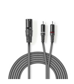 Nedis COTH15200GY15 - XLR Audiokabel | XLR 3pinová Zástrčka – 2x RCA Zástrčka | 1,5 m | Šedá barva