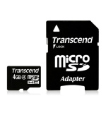 Transcend 4GB microSDHC (Class 4) paměťová karta (s adaptérem)