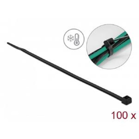 Delock Kabelový úvazek, odolný proti chladu, D 300 x Š 4,8 mm, černý, 100 ks