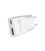 Univerzální USB nabíječka Natec RIBERA GaN SLIM, 20 W, 1X USB-A + 1X USB-C, Bílá