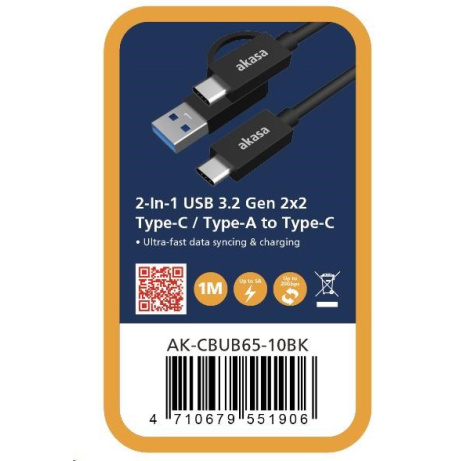 AKASA - 2v1 USB 3.2 Gen 2 Type-C/A na Type-C, 1m