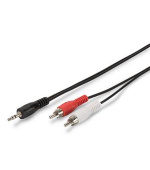 Digitus zvukový adaptérový Kabel, stereo 3,5 mm - 2x RCA 2,50 m, CCS, 2x0,10/10, stíněný, M/M, černý