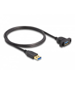 Delock Kabel SuperSpeed USB 5 Gbps (USB 3.2 Gen 1) ze zástrčky USB Typu-A na zásuvku, 1 m, panelová montáž, černý