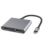 PremiumCord MST adaptér USB-C na 2x HDMI, USB3.0, PD, rozlišení 4K a FULL HD 1080p