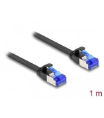 Delock RJ45 Plochý spojovací kabel ze zástrčky na zástrčku, Cat.6A, ohebný, 1 m, černý
