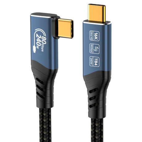 PremiumCord USB4™ Version2.0 80Gbps 16K@60Hz 240W Thunderbolt 3 a 4 kabel zahnutý 1,5m