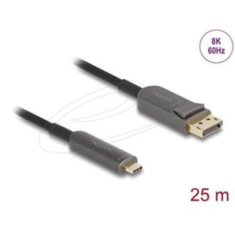 Delock Aktivní optický kabel USB Type-C™ na DisplayPort 8K, 60 Hz, 40 Gbps, 25 m, černý