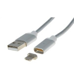 PremiumCord Magnetický micro USB 2.0, A-B nabíjecí a datový kabel 1m, stříbrný