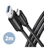 AXAGON BUCM3-AM20AB, SPEED kabel USB-C <-> USB-A, 2m, USB 3.2 Gen 1, 3A, ALU, oplet, černý