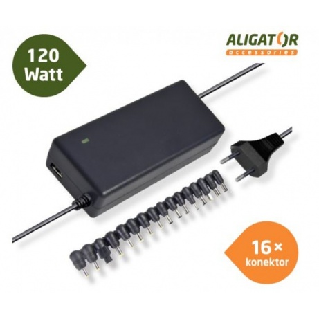 Aligator Univerzální adaptér k notebooku 120W s USB výstupem a 16 výměnnými konektory