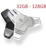 VIKING USB FLASH DISK 3.0 4v1 32GB, S KONCOVKOU APPLE LIGHTNING, USB-C, MICRO USB, USB3.0, černá