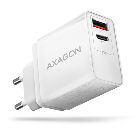 AXAGON ACU-PQ22W, PD & QC nabíječka do sítě 22W, 2x port (USB-A + USB-C), PD3.0/QC3.0/AFC/FCP/Apple,