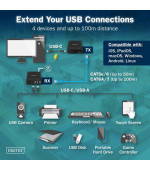 DIGITUS USB 3.2 Gen1 CAT Extender, 5 Gbps, 4 porty: 3x USB-A / 1x USB-C, 100m