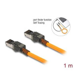Delock Síťový kabel RJ45 s funkcí vyhledávání portů USB Type-C™, samosledovací, Cat.6A, S/FTP, 1 m, oranžový