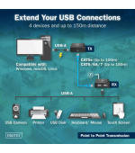 DIGITUS USB 2.0 CAT extender, 4 porty USB-A, 150m