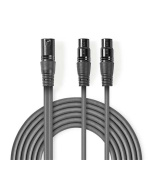 Nedis COTH15025GY15 - Vyvážený XLR Audiokabel | XLR 3pinová Zástrčka – 2x XLR 3pinová Zásuvka | 1,5 m | Šedá barva