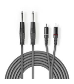 Nedis COTH23320GY50 - Stereofonní Audio Kabel | 2x 6,35mm Zástrčka – 2x RCA Zástrčka | 5 m | Šedá barva