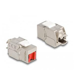 Delock Modul Keystone RJ45, ze zásuvky na LSA, Cat.6A, beznástrojový, s červeným protiprachovým krytem