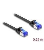 Delock RJ45 Plochý spojovací kabel ze zástrčky na zástrčku, Cat.6A, ohebný, 0,25 m, černý