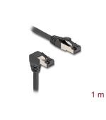Delock Síťový kabel RJ45 Cat.8.1 S/FTP, zalomený dolů o 90° / přímý, 1 m, černý