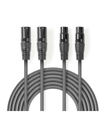 Nedis COTH15030GY30 - Vyvážený XLR Audiokabel | 2x XLR 3pinová Zástrčka – 2x XLR 3pinová Zásuvka | 3 m | Šedá barva