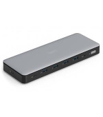 Digitus USB-C dokovací stanice, 13 portů: 3× HDMI, 2× DisplayPort, 4× USB-A, 1× USB-C, 1× RJ45, 1× DC, 1× audio